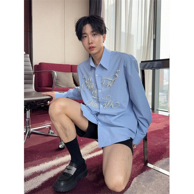 【有货】DHJ78-P55全棉珍珠字母衬衫,男装衬衫,星座603-2