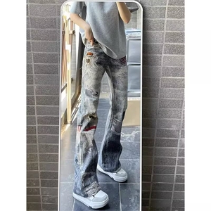破洞牛仔裤男女设计感小众复古显瘦做旧涂鸦垂感直筒裤AAM103 P59图片