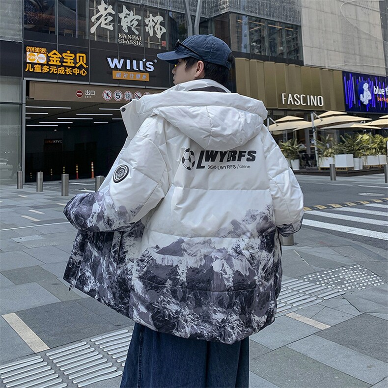 现货雪山款连帽时尚宽松轻薄白鸭绒扎染外套羽绒服R8833P100,男装羽绒服,星座301D-5(原星座1415）