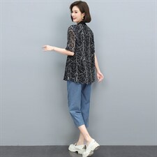 2022夏季新款文艺时尚印花牛仔套装显瘦修身气质女装两件套，女装套装/套裙，依恋蒂丝