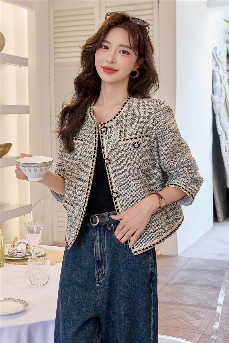 小香风粗花呢羊毛外套女2025秋季短款气质名媛显瘦百搭超好看上衣,女装短外套,雅静靓衣