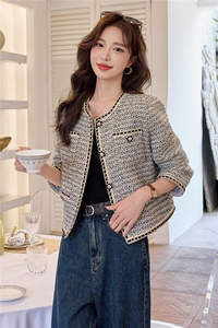 小香风粗花呢羊毛外套女2025秋季短款气质名媛显瘦百搭超好看上衣图片