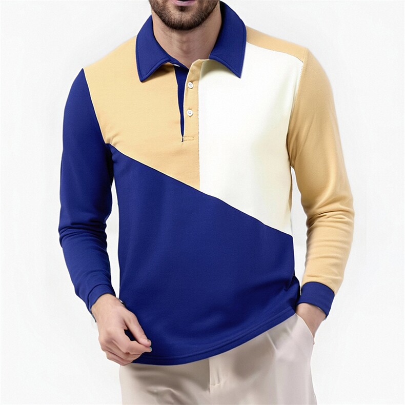 男士拼色翻领长袖POLO拼色T恤D26P35，男装T恤，星座1314