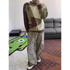 美式复古做旧迷彩工装裤男潮牌多口袋宽松直筒休闲长裤LN9066-p62，男装牛仔裤，星座1008