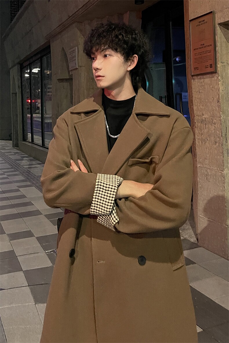 秋冬毛呢大衣男潮港风休闲风衣宽松中长外套MN00731/P100加棉P110,男装风衣,电商B316