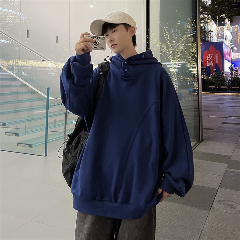 WY09-P60小众纽扣拼接纯棉连帽卫衣,男装卫衣,星座1501-1
