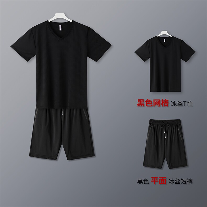 套装男装2023新款服饰短袖短裤男透气速干耐磨冰丝感跑步宽松运动,男装休闲套装,电商B212（原钱塘6029）