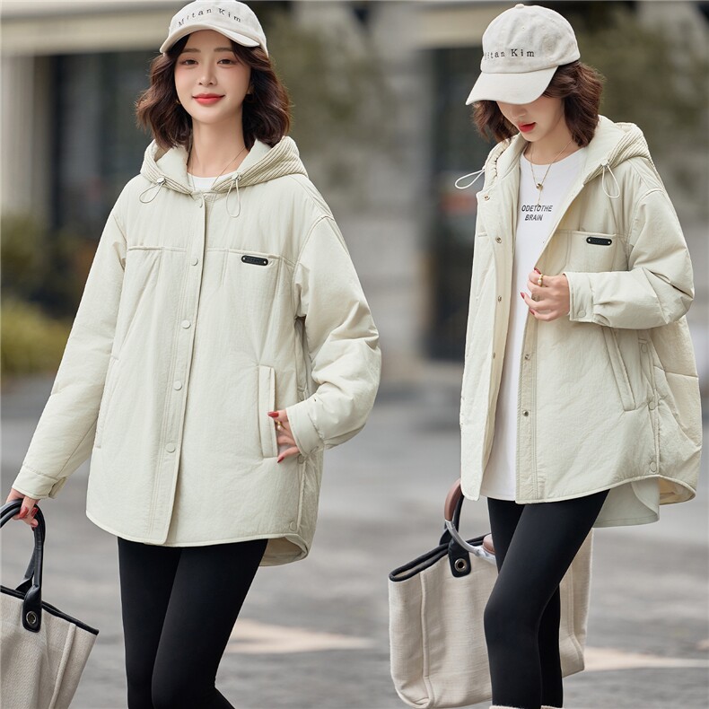 时尚休闲连帽加棉加厚外套女2025秋冬新款宽松百搭保暖轻薄款棉服,女装棉衣/棉服,贝蕾酷儿