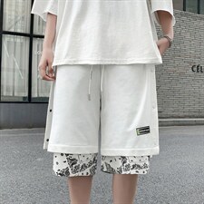 嘻哈腰果花排扣短裤男潮牌ins宽松潮流运动休闲五分中裤D984-p28,男装牛仔裤,星座1008-2