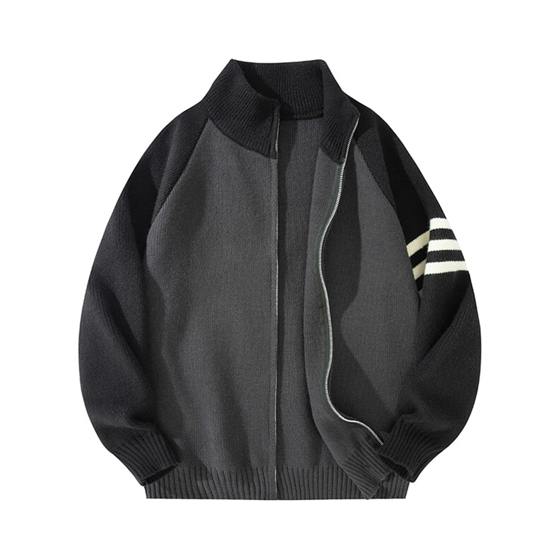 重磅秋冬北极绒开衫毛衣美式复古休闲慵懒风撞色立领针织衫外套，男装针织衫/毛衣，电商A486-1