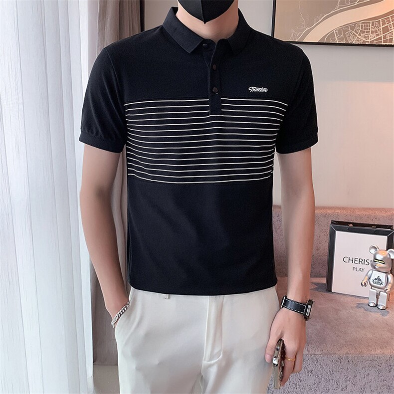 B216PL19P552025夏装新款男士条纹拼接短袖POLO衫上衣店主风,男装T恤,电商B216（原B302）