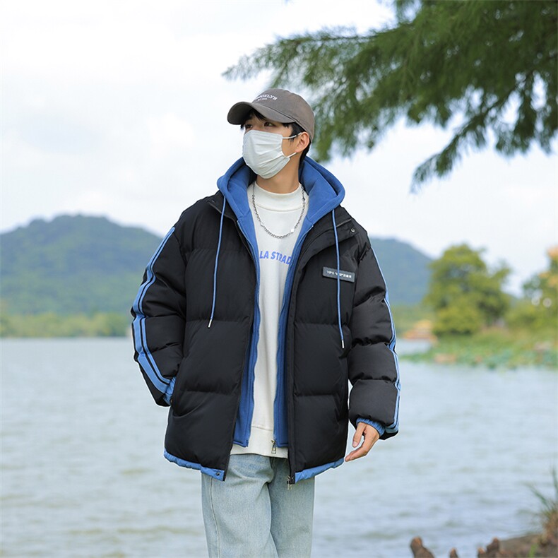 棉衣男冬新款男士青年保暖棉服情侣款假两件加厚连帽外套M082-P65,男装棉衣,星座1403A