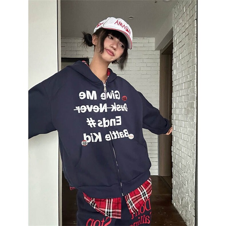 格子拼接开衫卫衣男款美式高街重磅连帽衫oversize春秋假两件外套,男装夹克,星座1210-1