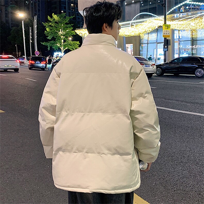 二开纯色直播抖音品质宽松男羽绒棉加厚PU皮棉衣外套M1500P70,男装棉衣,电商C408-1(原B339-1)