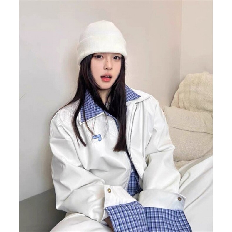 复古假两件格子拼接皮衣夹克男女春秋冬宽松休闲外套JW277,男装皮衣,星座1116A（原606A-3）