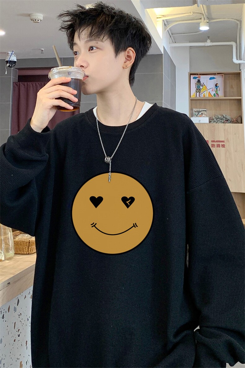 ！2023秋季新款男士华夫格圆领卫衣百搭印花长袖HWY60P28,男装卫衣,电商B220