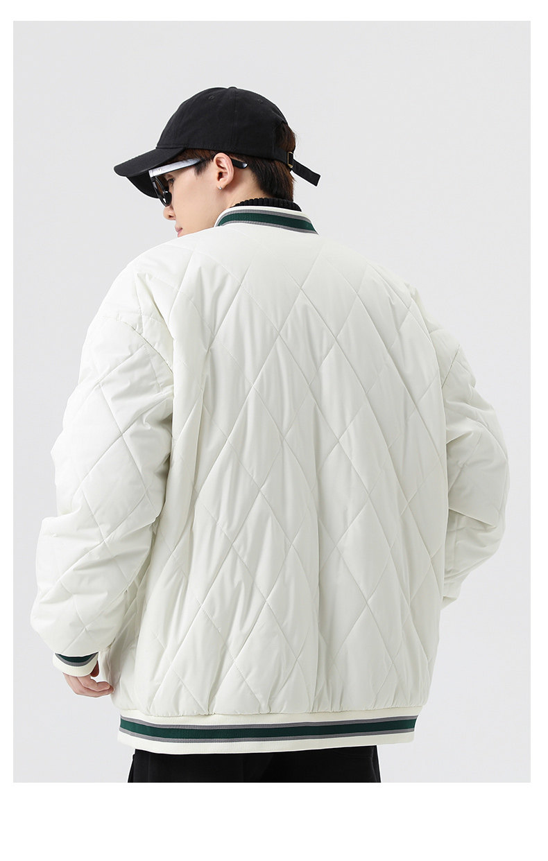 港风冬款男棒球立领棉衣字母绣花菱形面包服外套P85,男装棉衣,电商B388