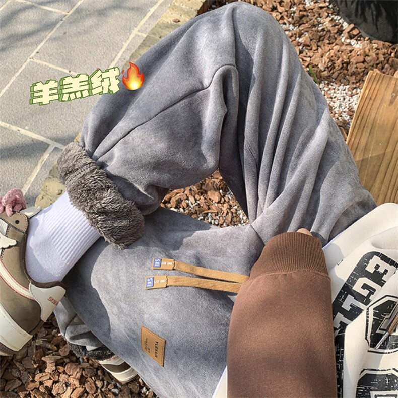羊羔毛加绒加厚得物二开休闲裤白底平铺图现货C323-1-JR8885-P55,男装卫衣,电商C323-1