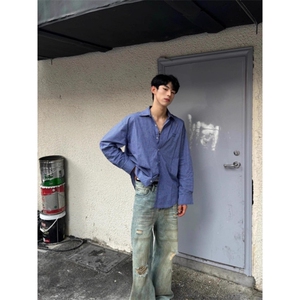 美式夏季长袖衬衫男士高级氛围感cleanfit防晒格子外套男图片