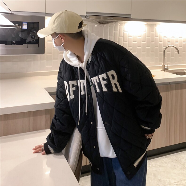 棒球服棉衣男秋冬季潮牌字母棉服港风ins菱形格夹克外套MF352-P59,男装夹克,星座412-3