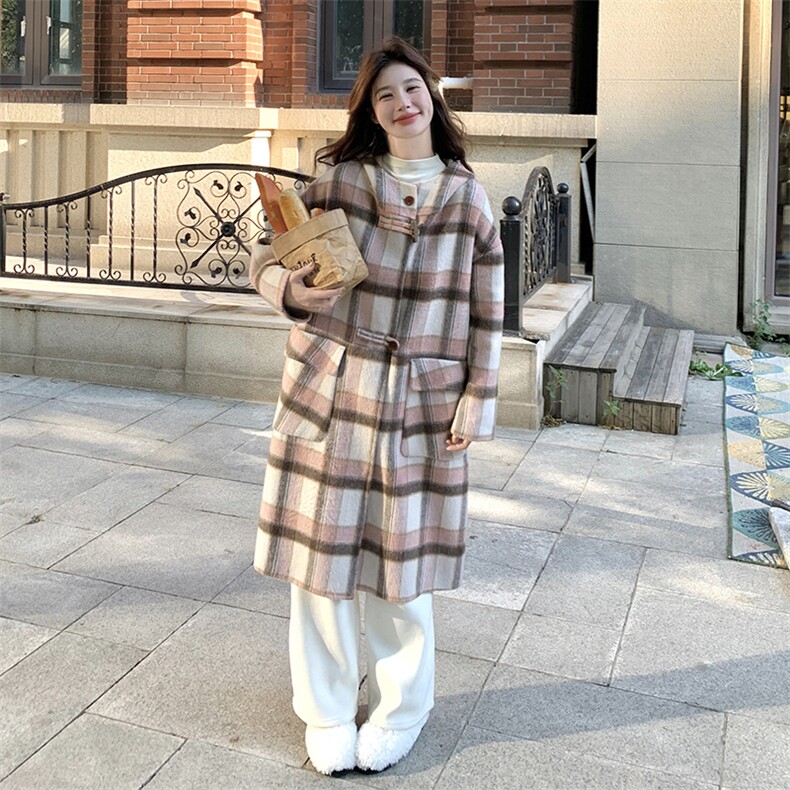 韩版时尚连帽双面羊绒大衣女2025秋冬季新款宽松显瘦长款呢子外套,女装毛呢外套,2C269