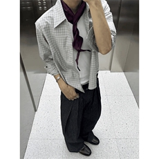 美式潮牌高街复古细格子日系肌理感长袖衬衫外套男女休闲宽松衬衣，男装衬衫，电商A486