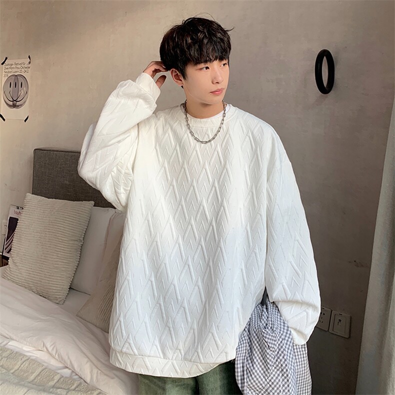 特批P35无差价24春季高级感宽松提花圆领打底衫男潮休闲卫衣W349,男装卫衣,电商A001
