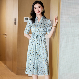 杭州真丝桑蚕丝连衣裙女2025年夏季新款气质高端精致收腰品牌碎花图片
