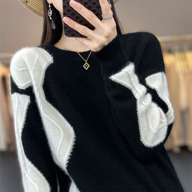 层次感打底衫24年秋季新款通勤毛衣女士圆领羊绒衫宽松百搭上衣，女装羊毛衫，秋虹羊绒