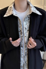 潮流休闲花卉印花领翻领假两件休闲长袖衬衫上衣男潮特P52，男装衬衫，电商B319