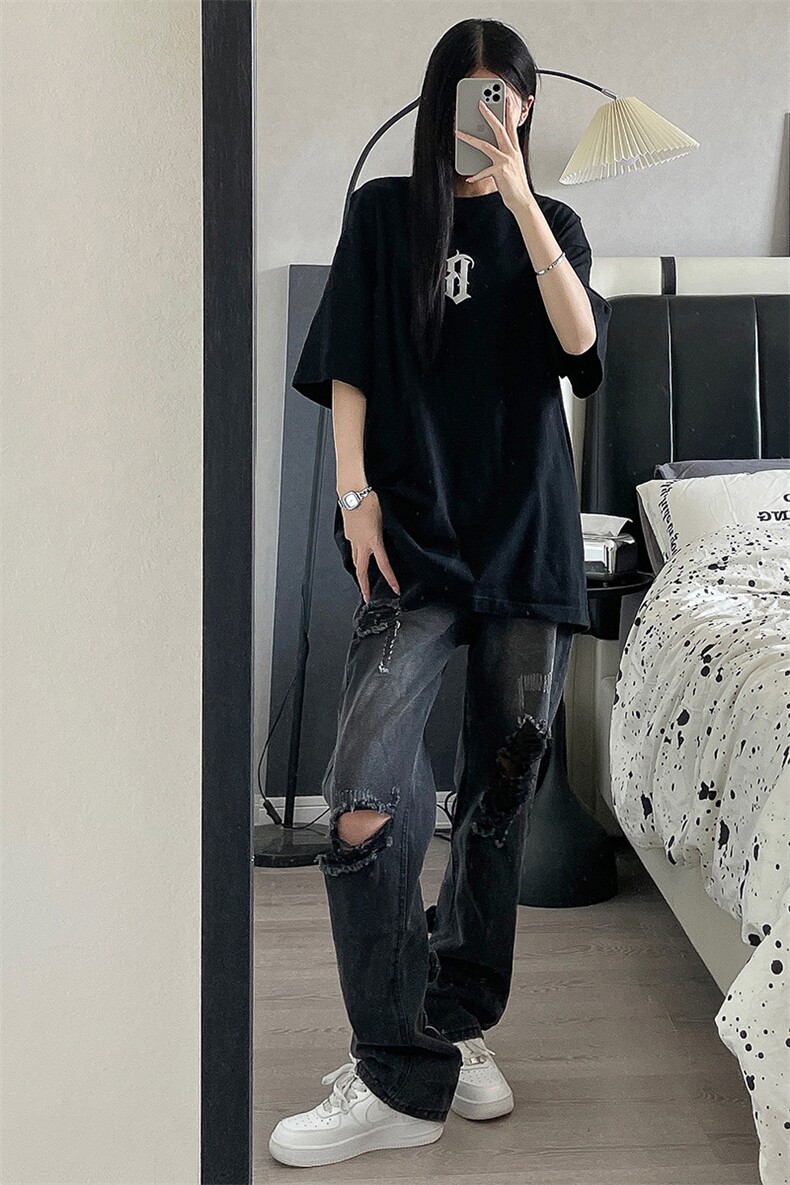 B221美式ins高街暗黑系小众拉链直筒牛仔裤LK23073-P65控88,男装牛仔裤,电商B221