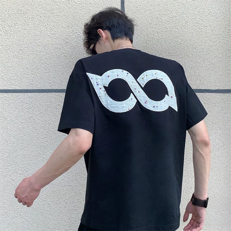 万针全刺绣工艺抖音得物高品质260克重磅纯棉双纱美式高街短袖T恤图片