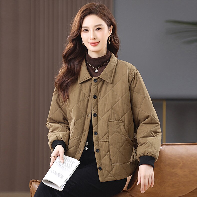 棉服女短款2024年新款秋冬轻薄棉服时尚菱格小棉袄夹棉外套,女装棉衣/棉服,涵誉