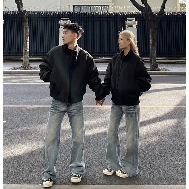 抖音得物 美式潮休闲夹克春季立领纯色复古工装加厚棉服外套MF01图片
