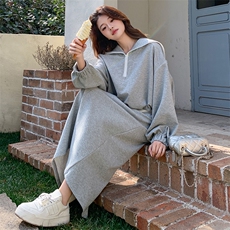 灰色休闲时尚套装裙女2025春秋季新款假两件拼接卫衣半身裙两件套，女装套装/套裙，2C205