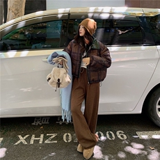 韩版宽松立领格子加厚棉服女装冬季小个子短款保暖面包服棉衣外套，男装棉衣，星座506A