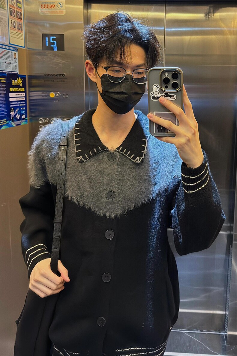 撞色拼接针织开衫外套休闲宽松毛衣上衣WT205特P70,男装针织衫/毛衣,星座908-1