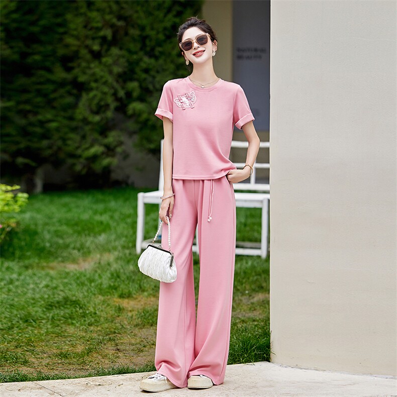 时尚天丝套装女夏新款宽松显瘦两件套休闲运动服,女装套装/套裙,灵力轩