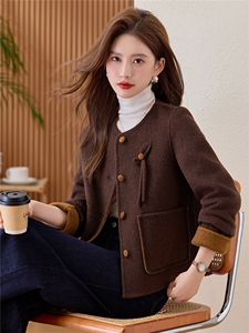 纯色双面毛呢外套小个子短款女2025秋冬季新款洋气百搭羊毛大衣图片