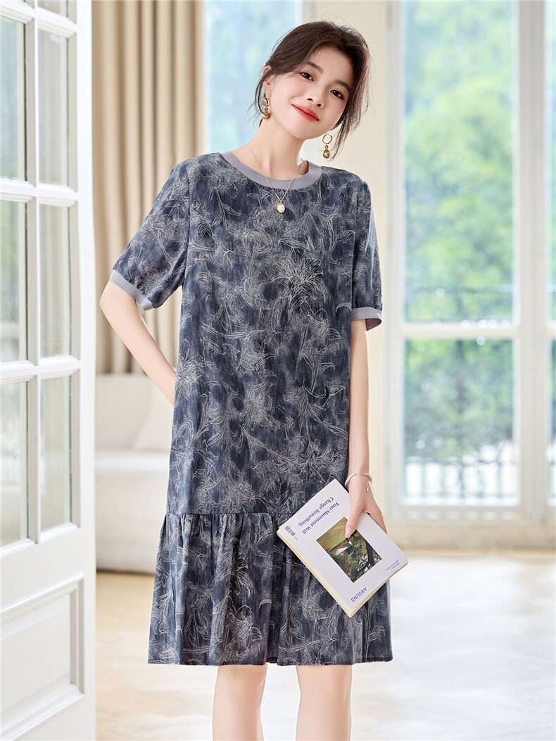2025夏季新款时尚百搭高端时尚拼接裙年轻印花双绉真丝连衣裙女,女装连衣裙,阿舍尔精品