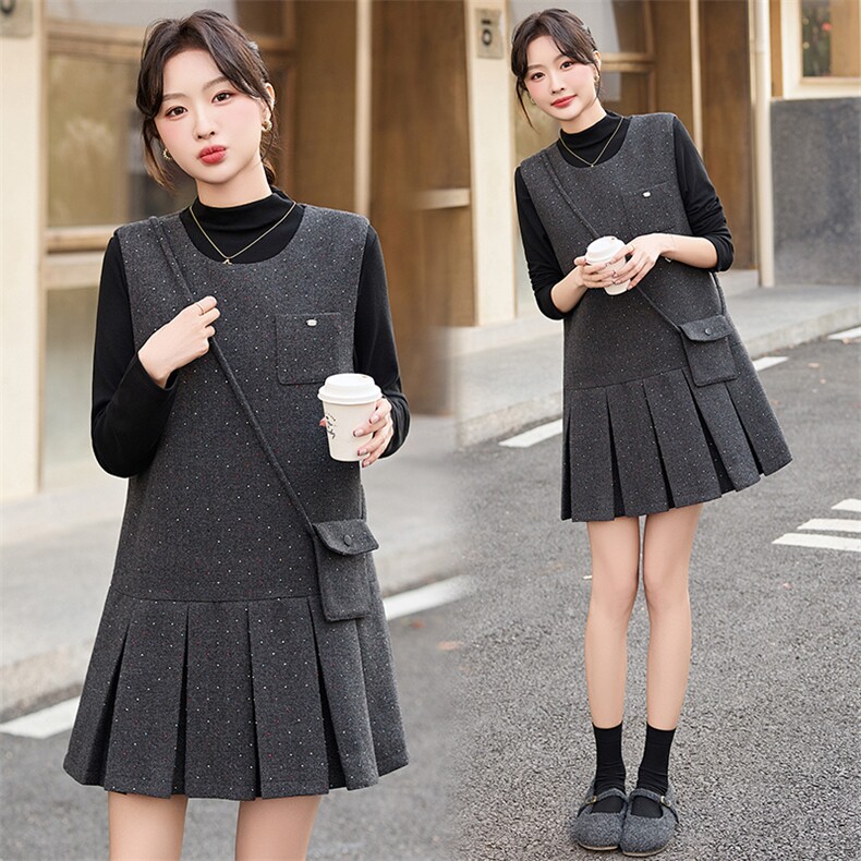 秋冬连衣裙女2024新款小个子小香千金风miu系黑色内搭背心裙穿搭，女装套装/套裙，盈茜