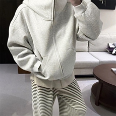 抖音得物高品质26春装美式高街重磅宽松结构高领连帽卫衣外套W60，女装短外套，电商A486