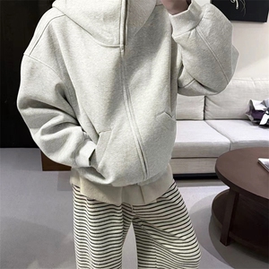 抖音得物高品质 26春装美式高街重磅宽松结构高领连帽卫衣外套W60图片