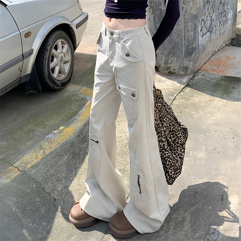 大码设计感美式工装微喇长裤女2025秋街头显瘦多口袋不贴图休闲，男装工装外套，星座506A