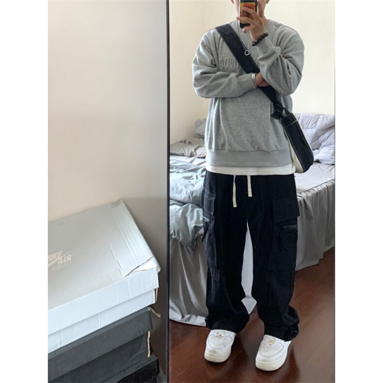 【有货】酒红色工装裤美式复古hiphop裤子高街阔腿K15LL-特P45图片