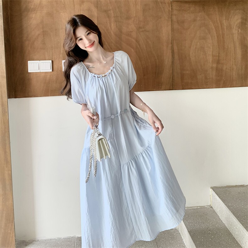 法式收腰浅蓝色连衣裙女夏2025新款独特漂亮绝美超好看高级感裙子图片