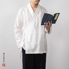 秋装新款提花男士斜襟改良长袖汉服道袍C205P70，男装民族服装，钱塘802