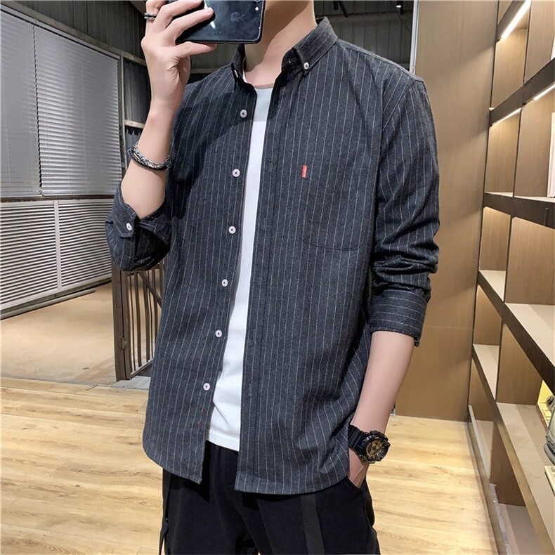 男装商务休闲条纹衬衫男士长袖韩版潮流衬衣男人百搭寸衫CS9521图片