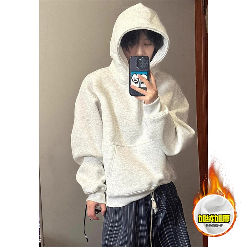 480G重磅加绒加厚硬挺boxy男女秋冬美式高街短款结构廓形连帽卫衣，男装卫衣，电商A486-1