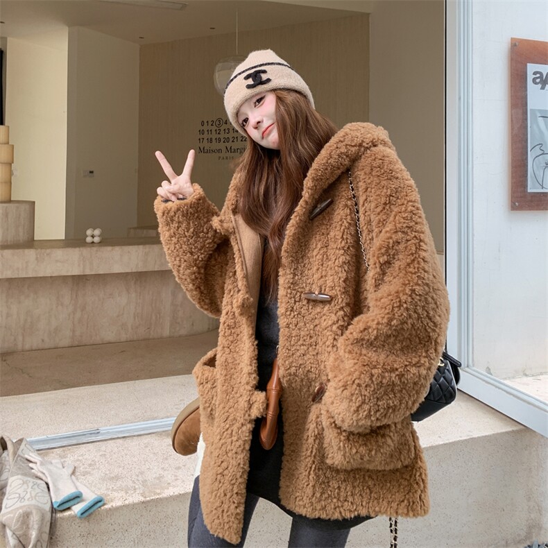 2025年冬季新款羊羔毛中长款休闲时尚外套203-9550-P215-K298，女装羊羔毛/颗粒绒，浪娴服饰
